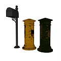 Public Facility Mailboxes Including Black Yellow And Green Rusty Pillar Style Units