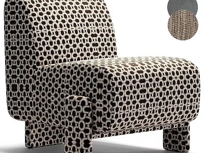 Stylish Single Sofa Upholstered in Black White Geometric Pattern with Fabric Swatches 3d model