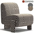Stylish Single Sofa Upholstered in Black White Geometric Pattern with Fabric Swatches
