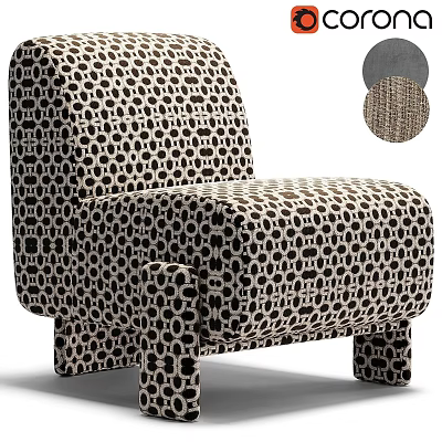 Stylish Single Sofa Upholstered in Black White Geometric Pattern with Fabric Swatches 3d model