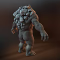 Muscular Monster Character Creature With Ferocious Expression And Rock Like Back Two Views 3d model