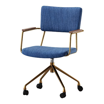 Modern Blue Fabric Office Chair With Metal Frame Armrests And Rolling Wheels 3d model