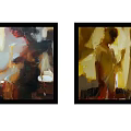 Abstract Figure Oil Paintings In Warm Tones With Two Framed Artworks