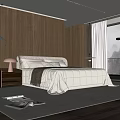 Modern Bedroom Interior With Double Bed Wooden Headboard Wall Nightstand And Floor To Ceiling Window
