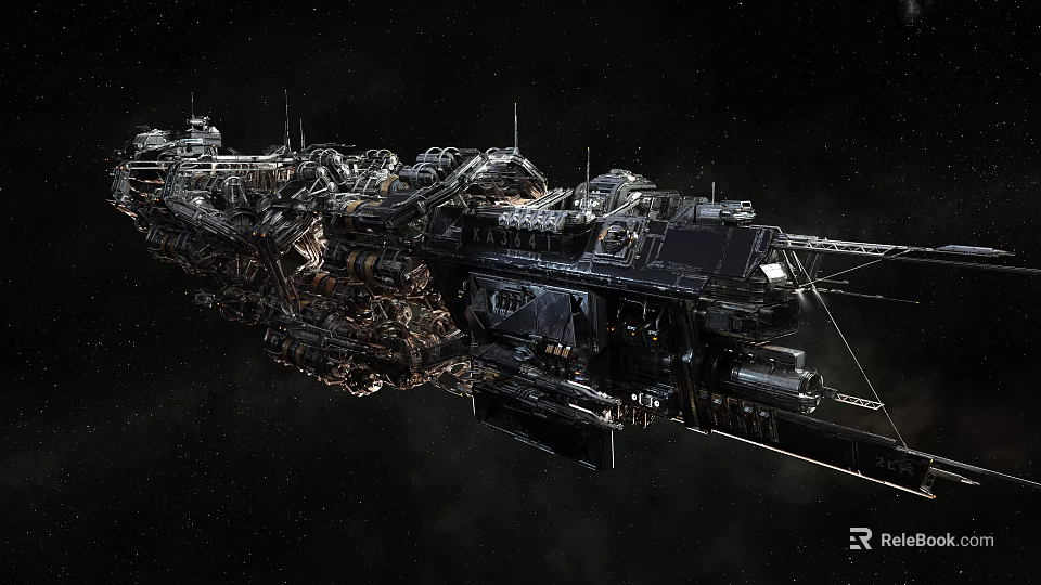 Massive Sci fi Spacecraft In Dark Starry Space 3d model 