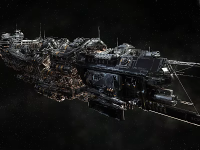 Massive Sci fi Spacecraft In Dark Starry Space 3d model Massive Sci fi Spacecraft In Dark Starry Space 3d model