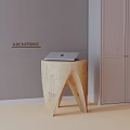 Light Wooden Side Table with Laptop in Modern Interior Space Featuring Gray Wall and Cabinet