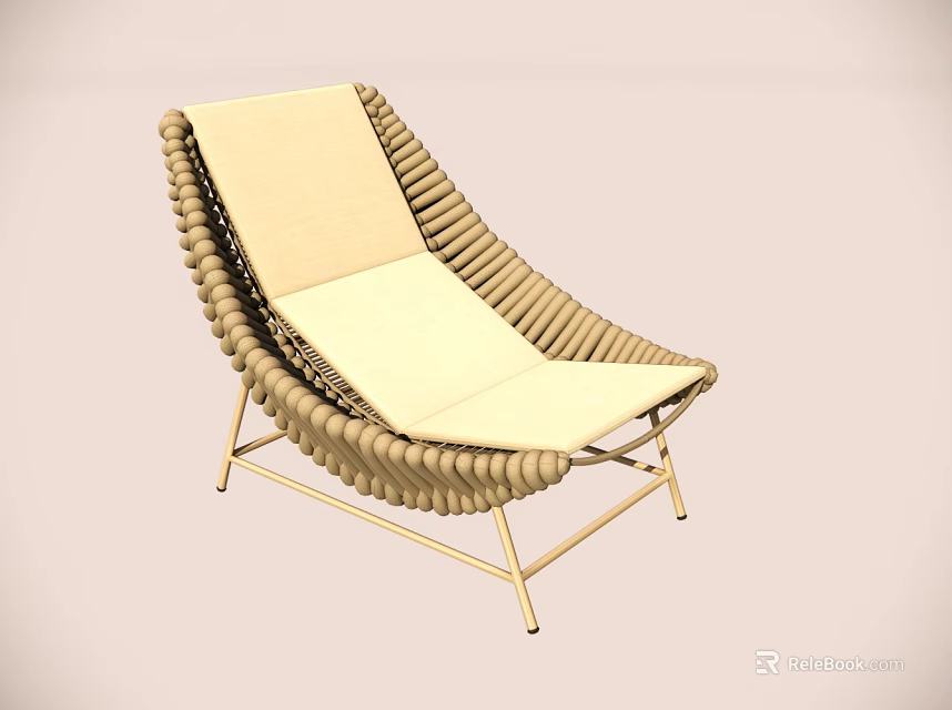 Woven Rope Leisure Chair With Beige Cushion And Modern Metal Frame Design 3d model 