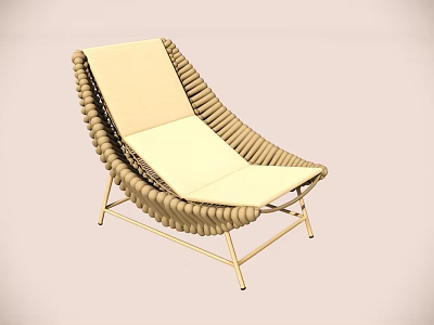 Woven Rope Leisure Chair With Beige Cushion And Modern Metal Frame Design 3d model