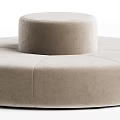 Modern Round Beige Velvet Sectional Sofa With Central Cylindrical Ottoman