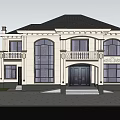 Elegant Two Story Detached Villa With White Exterior Black Roof And Arched Windows