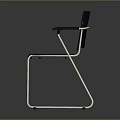 Modern Dark Blue Chair With Padded Seat Chrome Metal Legs Armrests And Backrest Circular Cutout