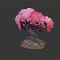 Pink Cloud Like Tree With Purple Trunk And Dripping Pink Substance At Base