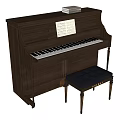 Elegant Brown Piano With Black Stool Sheet Music And Books On Top