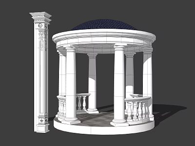 Classical Landscape Pavilion With White Columns Domed Roof And Ornate Railings 3d model