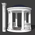 Classical Landscape Pavilion With White Columns Domed Roof And Ornate Railings