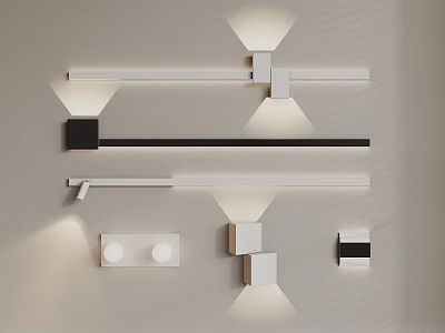 Modern Wall Lamps With Sleek Black White Designs Various Shapes And Contemporary Lighting 3d model