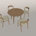 Modern Wooden Round Dining Table Set With Four Light Upholstered Chairs 3d model