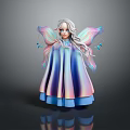 Game Movie Elf Character With Silver Long Hair Colorful Wings And Rainbow Cloak Dress