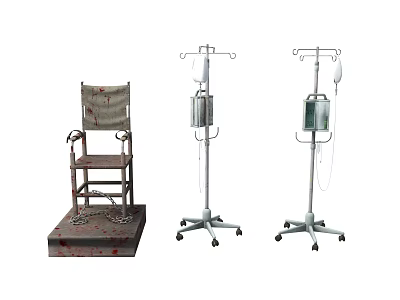 Bloodstained Medical Chair And Two IV Stands In Medical Setup 3d model