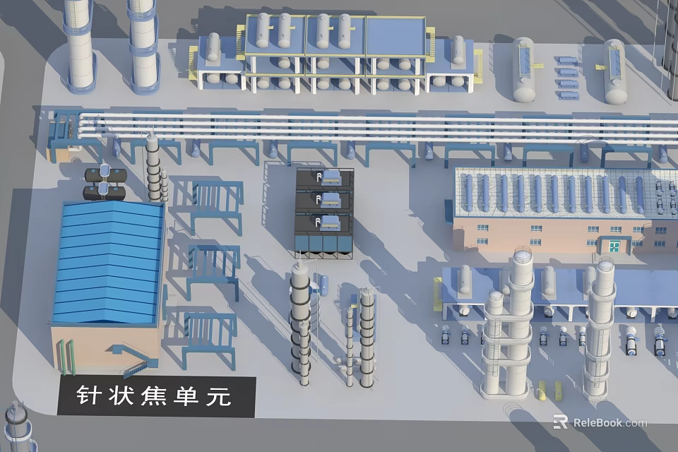 Industrial Plant Facility Featuring Needle Coke Unit Structures And Piping Systems 3d model 