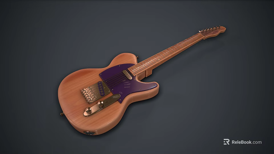 Musical Instruments and Art Supplies Featuring Wooden Electric Guitar with Purple Panel Modern Design 3d model 