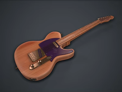 Musical Instruments and Art Supplies Featuring Wooden Electric Guitar with Purple Panel Modern Design 3d model