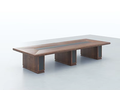 Walnut Rectangular Conference Table With Glass Strip And Metal Frame For Modern Office 3d model