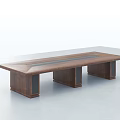 Walnut Rectangular Conference Table With Glass Strip And Metal Frame For Modern Office 3d model