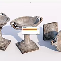 Three Piece Vintage Garden Ornaments With Carved Bases And Decorative Design