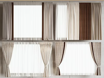 Stylish Curtain Styles With Sheer Voile Solid Beige Brown Fabrics And Tieback Details 3d model