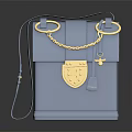 Light Blue Box Bag With Golden Rings Chain Lock And Cross Pendant
