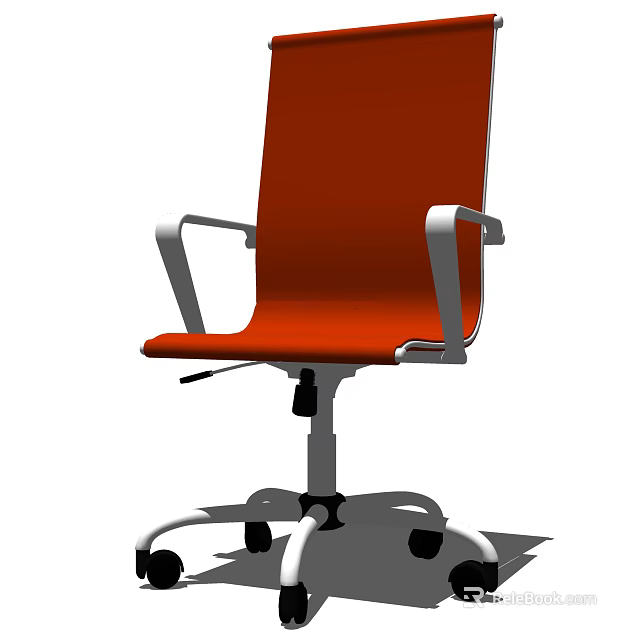 Red Office Chair With Silver Armrests And Rolling Wheels For Workspace 3d model 