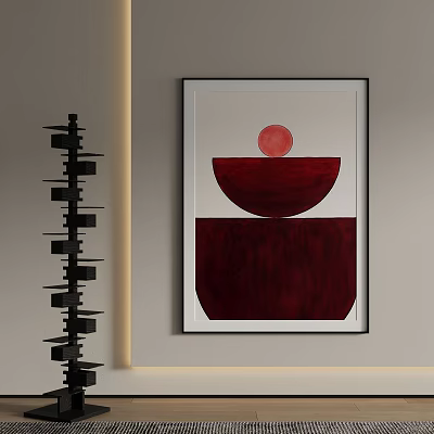 Modern Framed Abstract Landscape Art With Red Shapes 3d model Modern Framed Abstract Landscape Art With Red Shapes 3d model