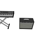 Assorted Musical Instruments and Art Supplies with Drum Set Piano Keyboard and Paintbrushes