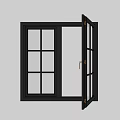 Modern Black Frame Casement Window With Open Sash And Glass Grid Panes