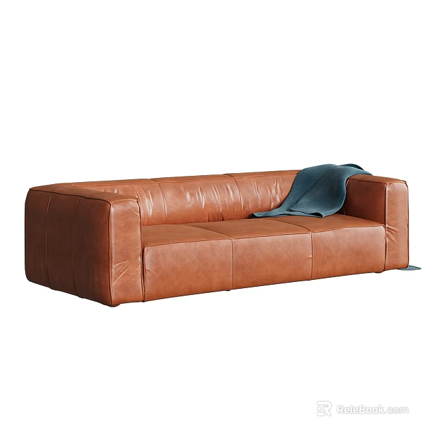 Modern Brown Leather Two Seater Sofa With Blue Blanket And Sleek Design 3d model