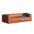 Modern Brown Leather Two Seater Sofa With Blue Blanket And Sleek Design 3d model