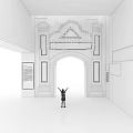 Elegant Event Gateway With Arched Doorway Hanging Transparent Decorations And Brick Wall