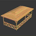 Light Wood Long Table With Plank Top Geometric Cut Out Legs And Reflection