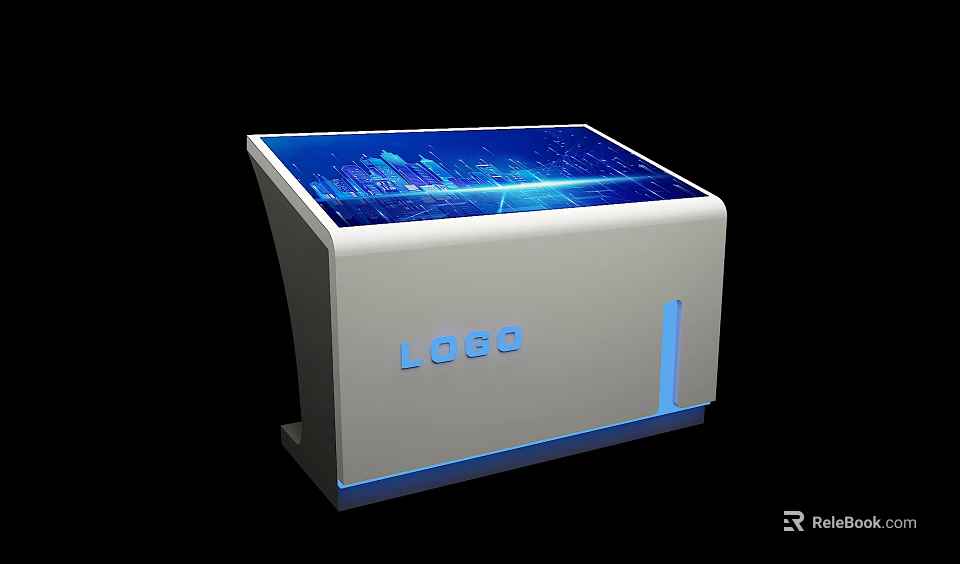 Interactive Computer Device With White Body Blue Screen Logo And LED Light Strip 3d model 
