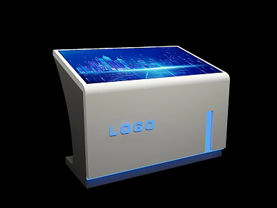 Interactive Computer Device With White Body Blue Screen Logo And LED Light Strip 3d model
