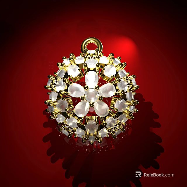 Elegant Gold Plated Jewelry Pendant With White Gemstones In Floral Design 3d model 