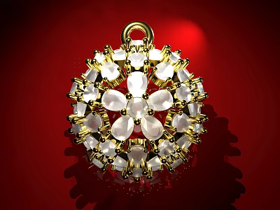 Elegant Gold Plated Jewelry Pendant With White Gemstones In Floral Design 3d model