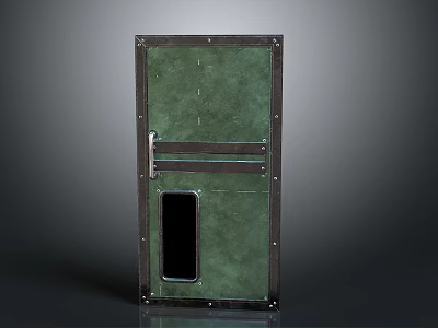 Green Metal Door With Riveted Frame And Small Rectangular Window 3d model