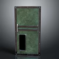 Green Metal Door With Riveted Frame And Small Rectangular Window 3d model