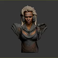 Detailed Female Bust Sculpture With Distinctive Hairstyle Decorative Shoulders And Textured Clothing