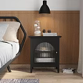 Modern Black Bedside Table With Glass Cloche Books And Lattice Door Design