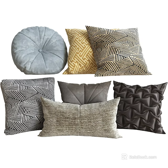 Modern Decorative Pillows With Geometric Patterns Different Textures And Various Shapes In Neutral Tones 3d model