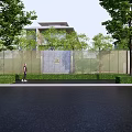 Modern Outdoor Landscape Wall With Stone Panels Decorative Insets And Green Lawn